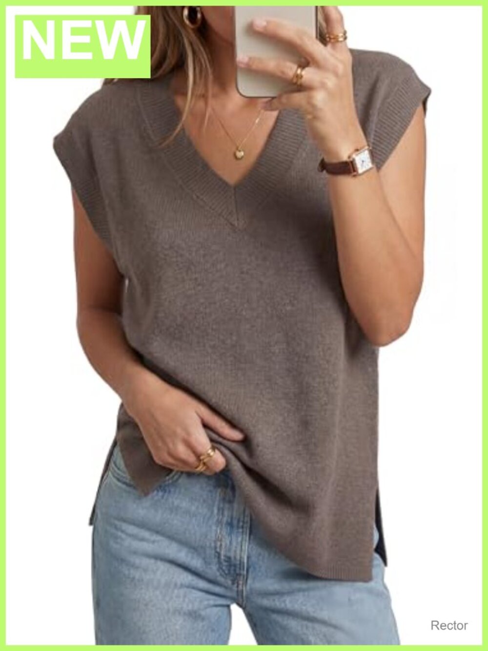 Wool Blend Sleeveless V-Neck Sweater Vest Relaxed Fit